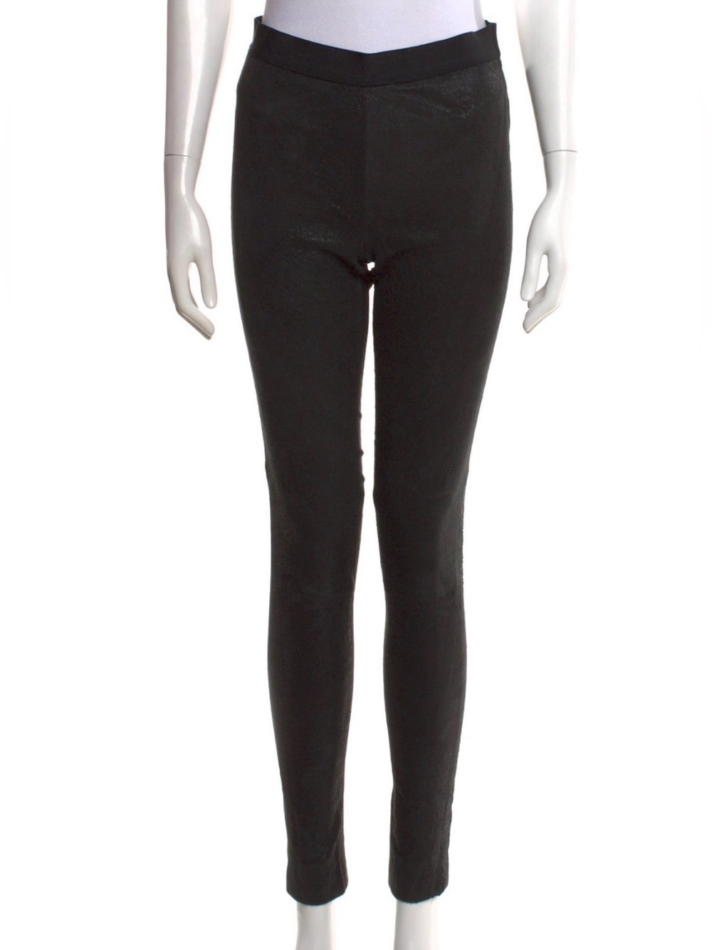 Ralph Lauren Black Lambskin Leather Stretch Leggings Elastic Waist - Size Medium